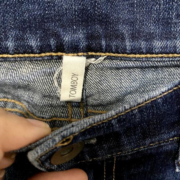 Rag & Bone Blue Dark Wash Denim Tomboy Low Rise Fitted Distressed Jeans 27 - Picture 3 of 9